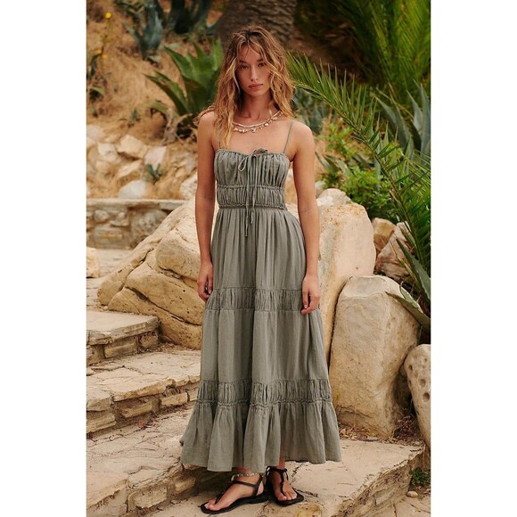 Free People Free-est Taking Sides Maxi Dress Tiered Halter Cotton S New 283135 - Picture 1 of 9